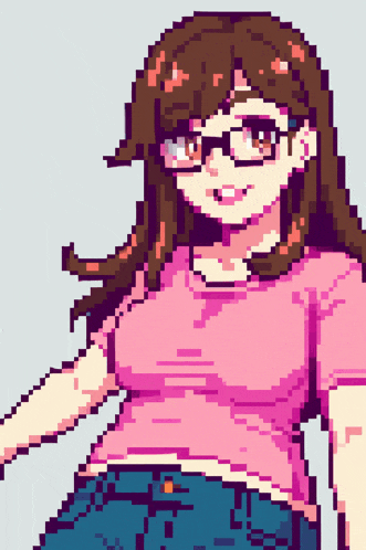a pixel art drawing of a girl wearing glasses