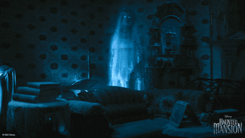 a disney haunted mansion poster with a ghost coming out of a window