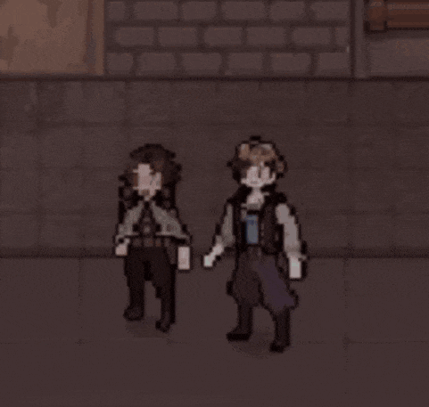 a couple of people are walking in a video game .