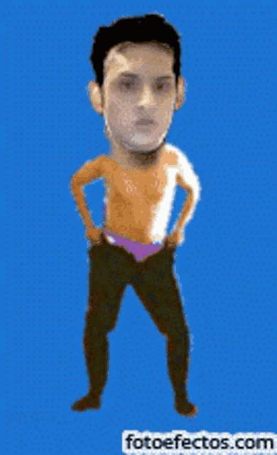 a cartoon of a shirtless man standing on a blue background with the website fotoefectos.com in the lower right corner