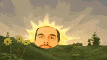 a cartoon of a man with a sun shining on his head