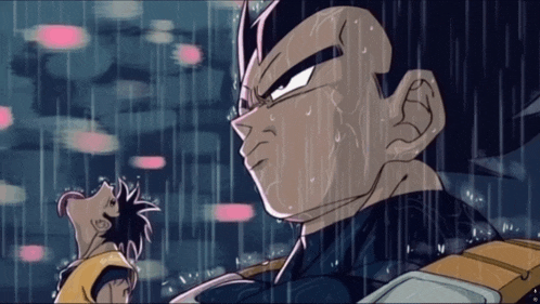 a cartoon of a man standing in the rain looking up