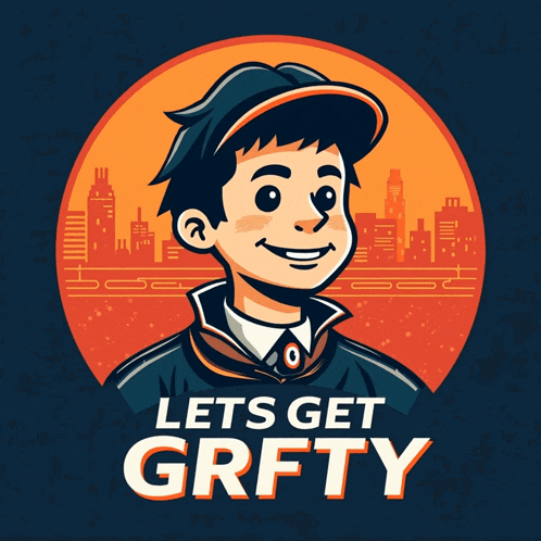 a cartoon boy with the words let 's get grfty below him