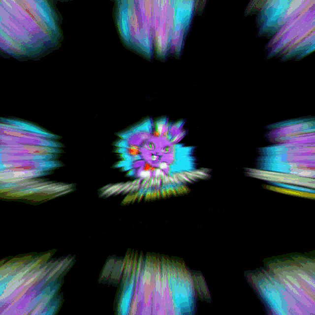 a blurred image of a purple bunny with the word blaze in the center