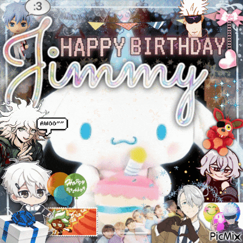 a happy birthday jimmy greeting card with cartoon characters