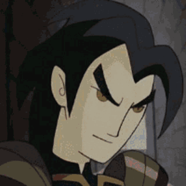 a close up of a cartoon character with a serious look on his face .