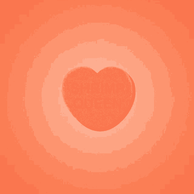 a heart shaped candy that says shrimp queen on an orange background