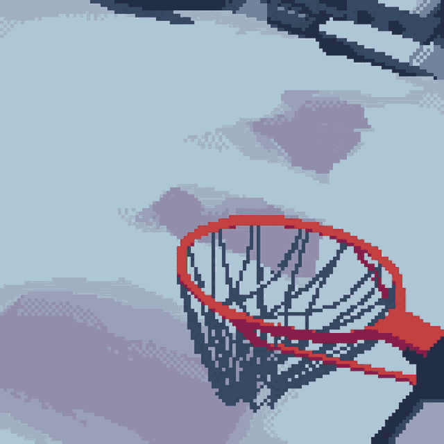 a pixel art of a person playing basketball with a basket