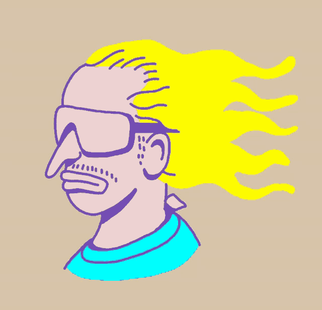 a cartoon drawing of a man wearing sunglasses and a mustache