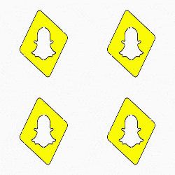 four yellow squares with a white snapchat logo on them