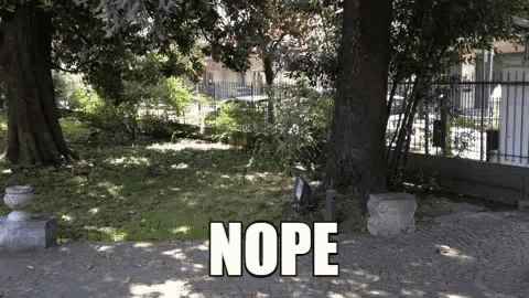 a fenced in yard with the word nope written on the sidewalk