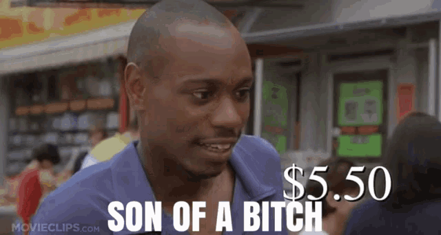 a man in a blue shirt says son of a bitch on a movie clip