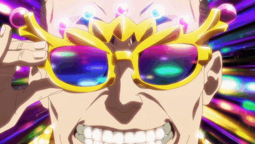 a man is wearing a pair of sunglasses with a crown on them