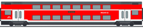 a red and white train with the word regio on the side