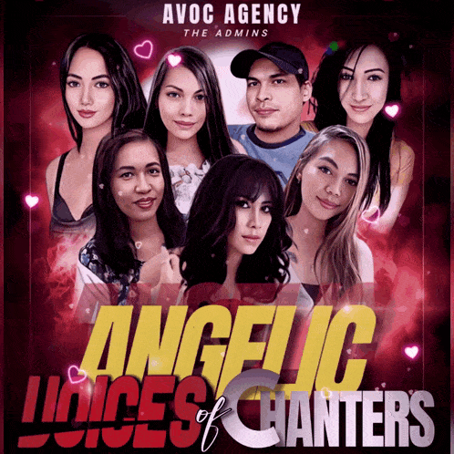 a poster for angelic voices of chanters shows a group of women and a man