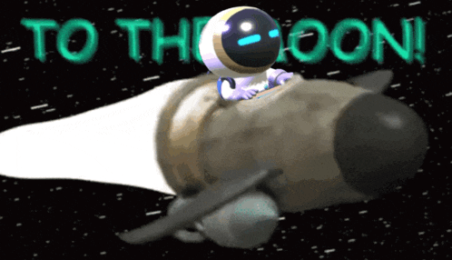 a cartoon of an astronaut riding a rocket with the words to the moon above him
