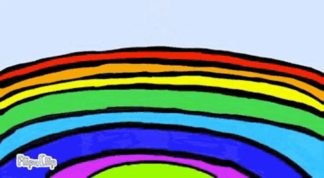 a cartoon drawing of a rainbow in the sky