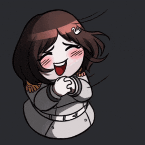 a cartoon drawing of a girl laughing with a hand on her head