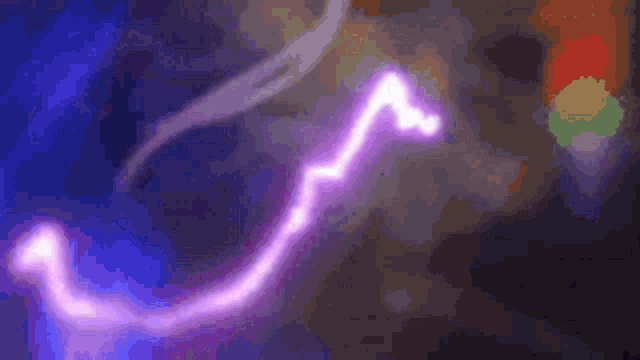 a silhouette of a girl in a white dress with a purple lightning bolt in her hand .