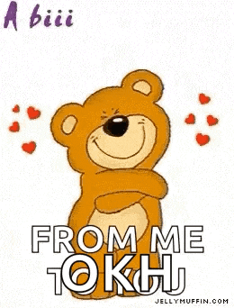 a teddy bear with its arms outstretched is holding a card that says `` a big hug from me to you '' .
