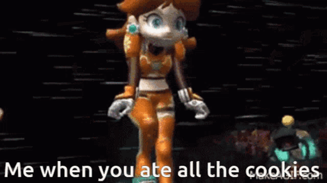 a cartoon character says me when you ate all the cookies in a video game .