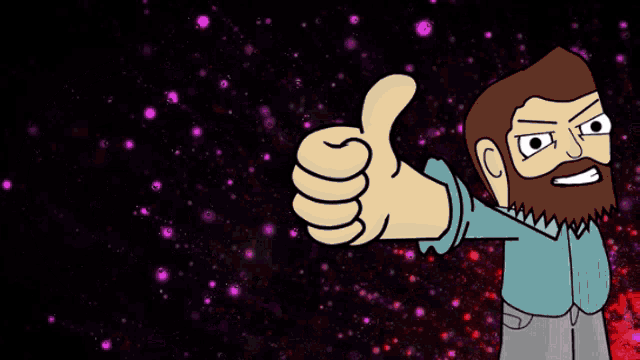 a cartoon man giving a thumbs up in front of a sign that says thank you