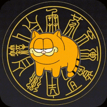 a cartoon cat is sitting in a circle with chinese symbols