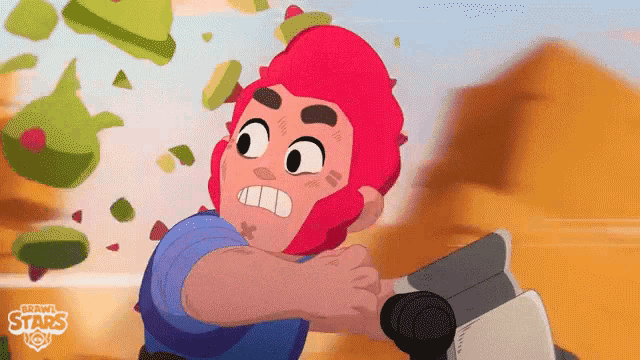 a cartoon character from the video game brawl stars is holding a gun