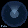 a blue circle with red squares in it and 15m in the bottom right