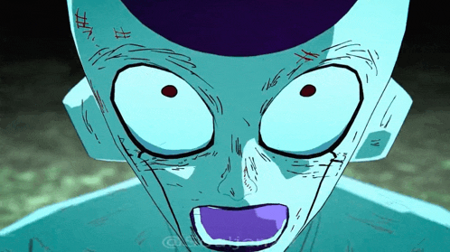 a close up of a cartoon character 's face with a purple circle around his head