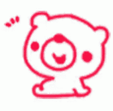 a red line drawing of a teddy bear with two hearts around it .