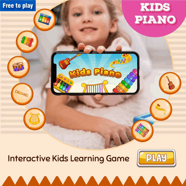 a girl is playing a kids piano game on a phone