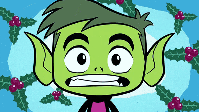 a cartoon character with a surprised look on his face is surrounded by holly