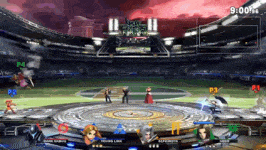 dark samus and young link are fighting in a video game called king of fighters
