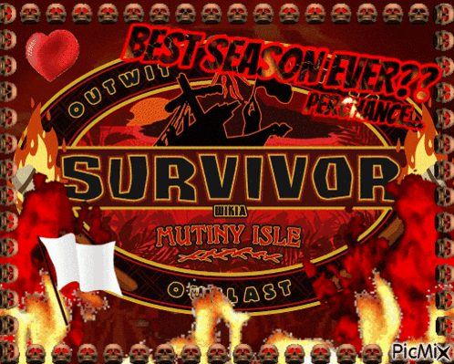 a survivor logo with skulls and flames in the background