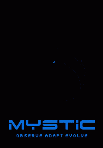 a blue mystic logo with the words observe adapt evolve below it