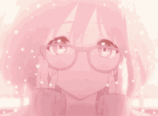 a girl wearing glasses and a pink shirt is smiling .