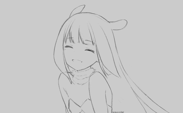 a black and white drawing of a girl with long hair and a scarf around her neck is titled " nanami "