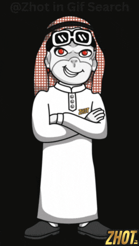 a cartoon of a man wearing glasses and a head scarf with the words zhot in gif search below him