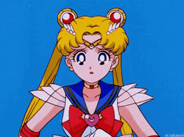 a cartoon drawing of a girl with a crescent moon on her head