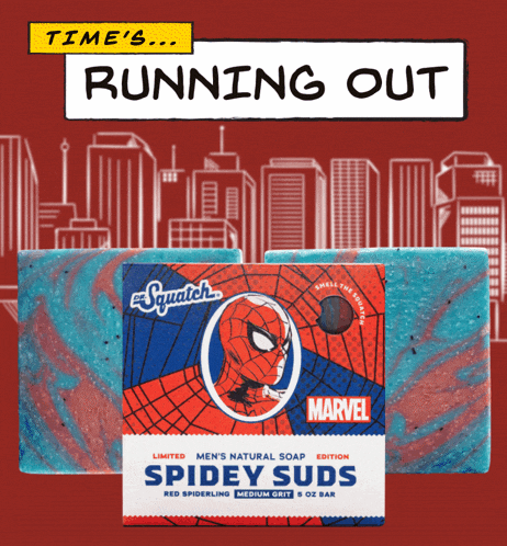 a bar of soap called spidey suds with a spider man on the label