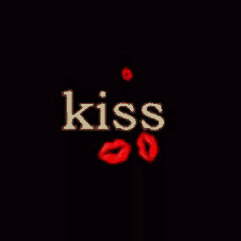 a black background with red lips and the word kiss in white letters