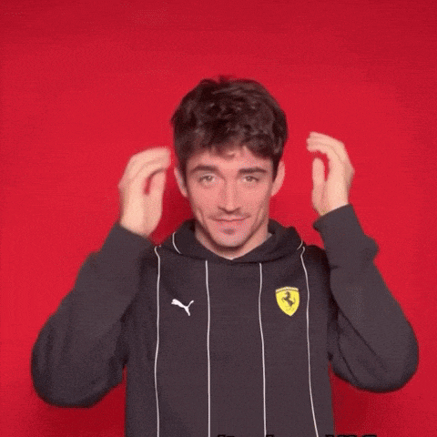 a man is wearing a black sweatshirt with a ferrari logo on the front .