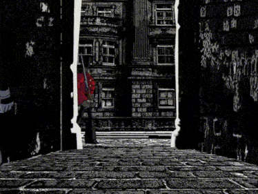 a cartoon of a robot holding a sword standing in front of a british flag
