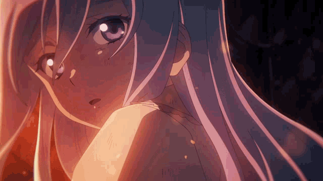 a close up of a anime character with white hair
