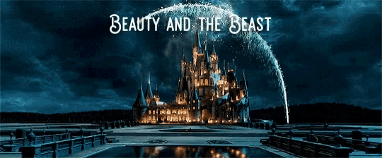 a poster for beauty and the beast shows a castle