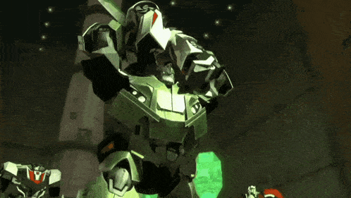 a robot with the letter v on it 's head