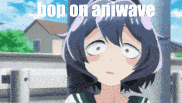 a picture of a girl with the words hop on aniwave written on it