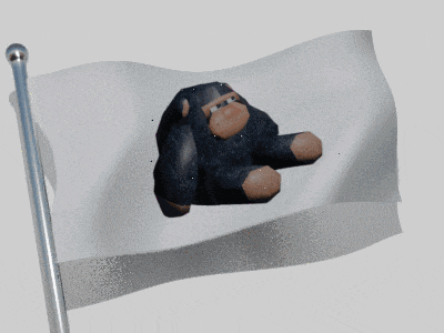 a flag with a gorilla on it flying in the wind
