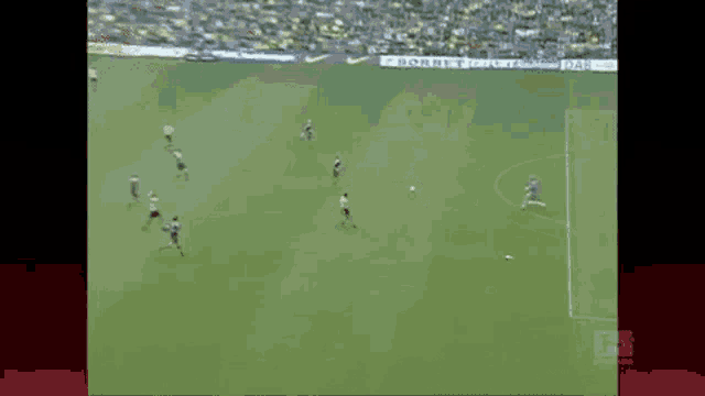 a soccer game is being played on a field with a nike ad on the side